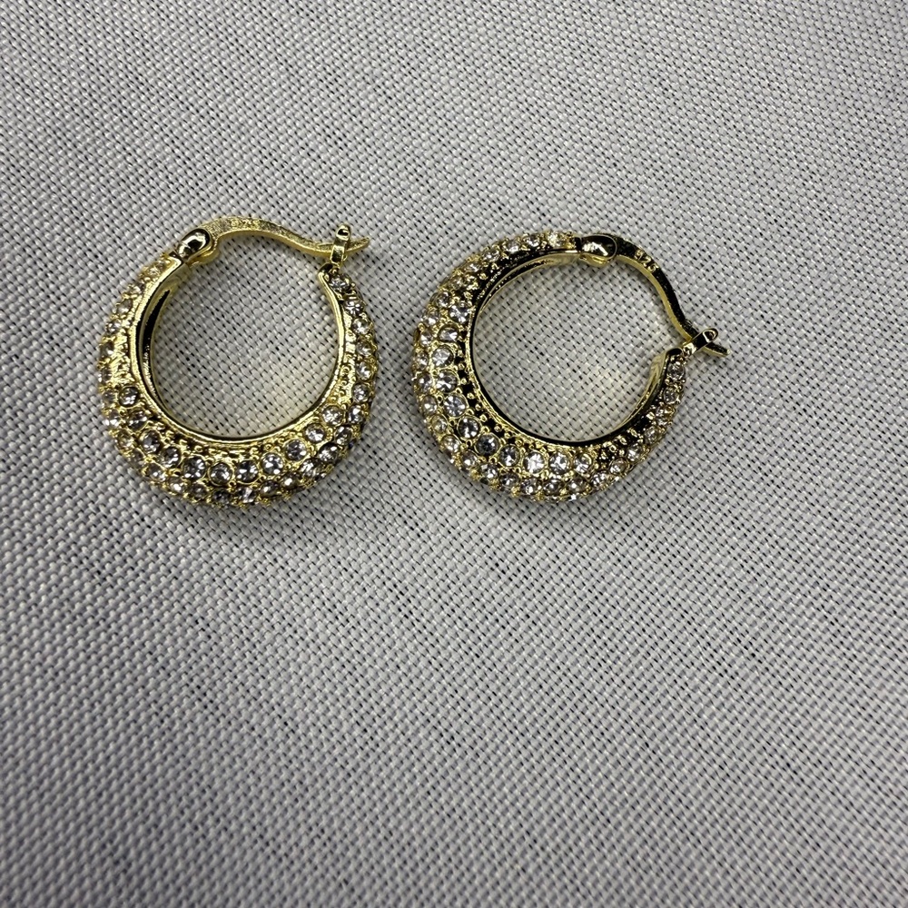 Elegant 14k Gold Plated and Crystal Gold Hoop Earrings - Picture 2 of 5